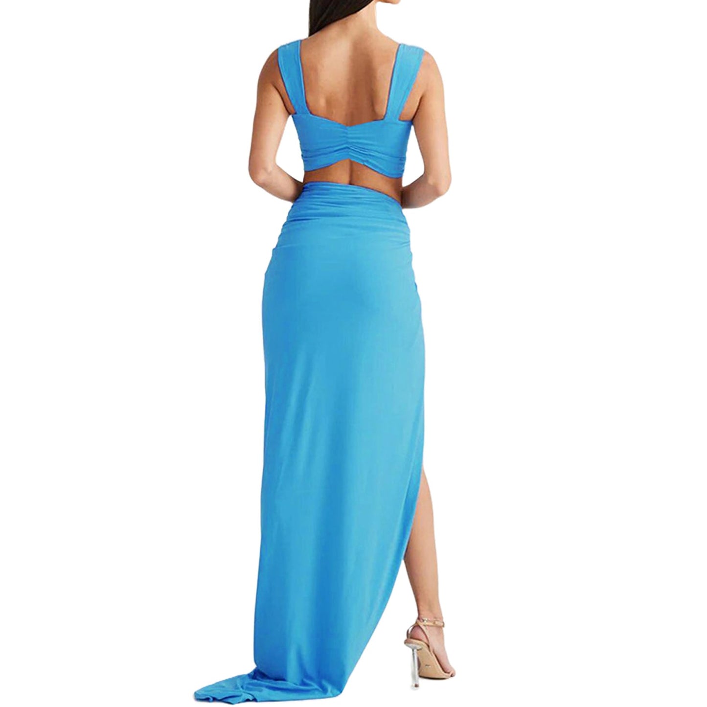 BOLLEY JOSS Women's Sexy 2 Piece Maxi Skirt Set Blue Polyester Size M