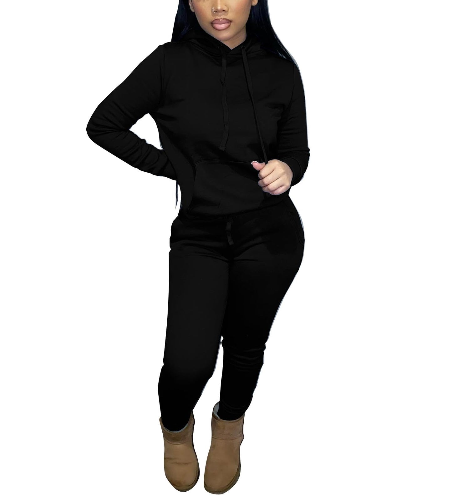 Womens 2 Piece Tracksuit Hoodie Sweatshirt Jogger Set Black M Open Box