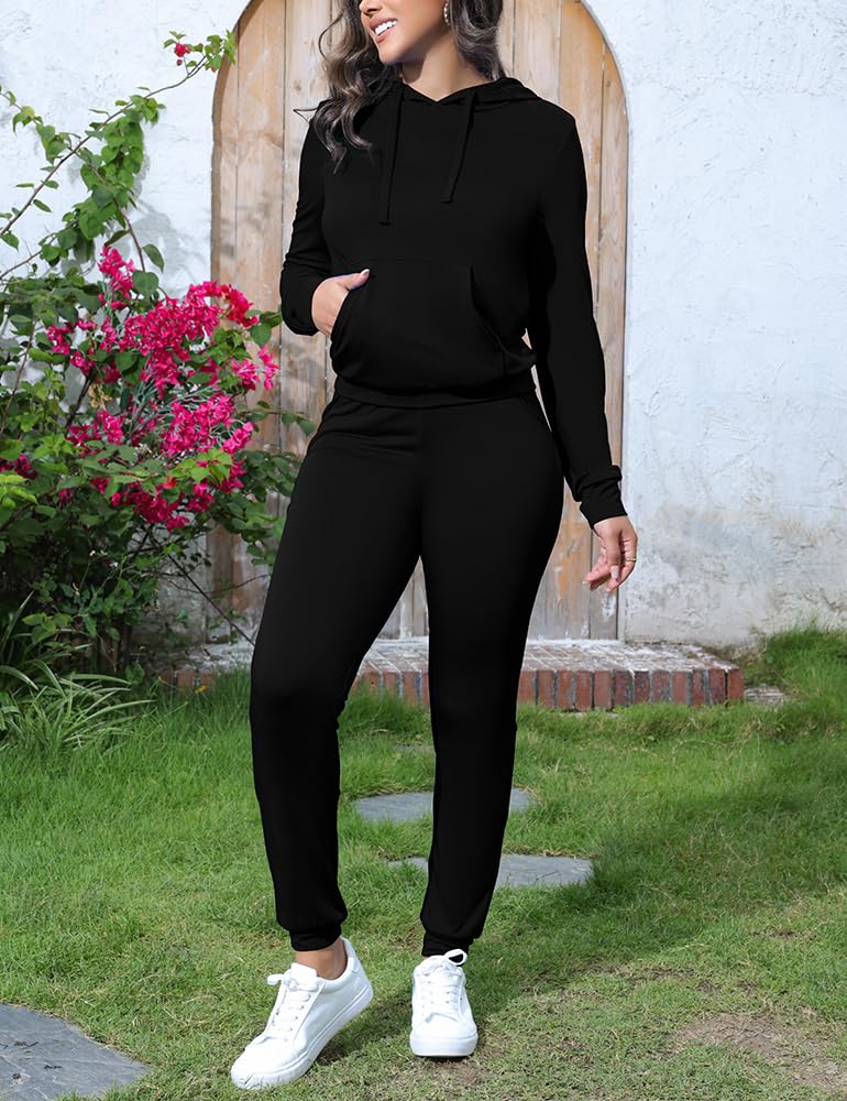 Womens 2 Piece Tracksuit Hoodie Sweatshirt Jogger Set Black M Open Box