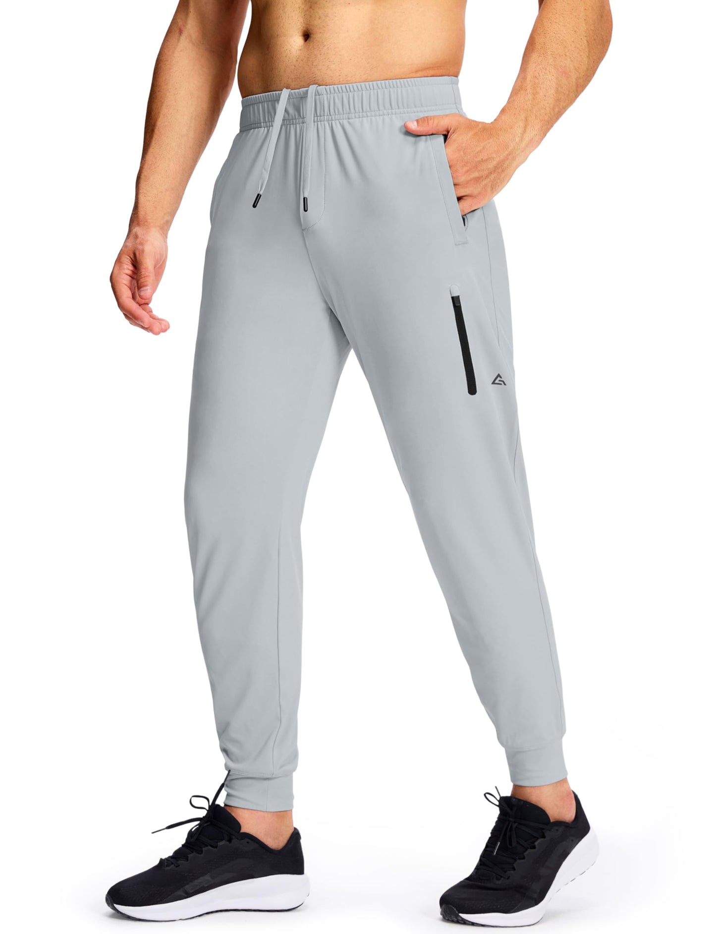 MUZEGE Men's Athletic Joggers Sweatpants Lightweight Running Light Grey Size L