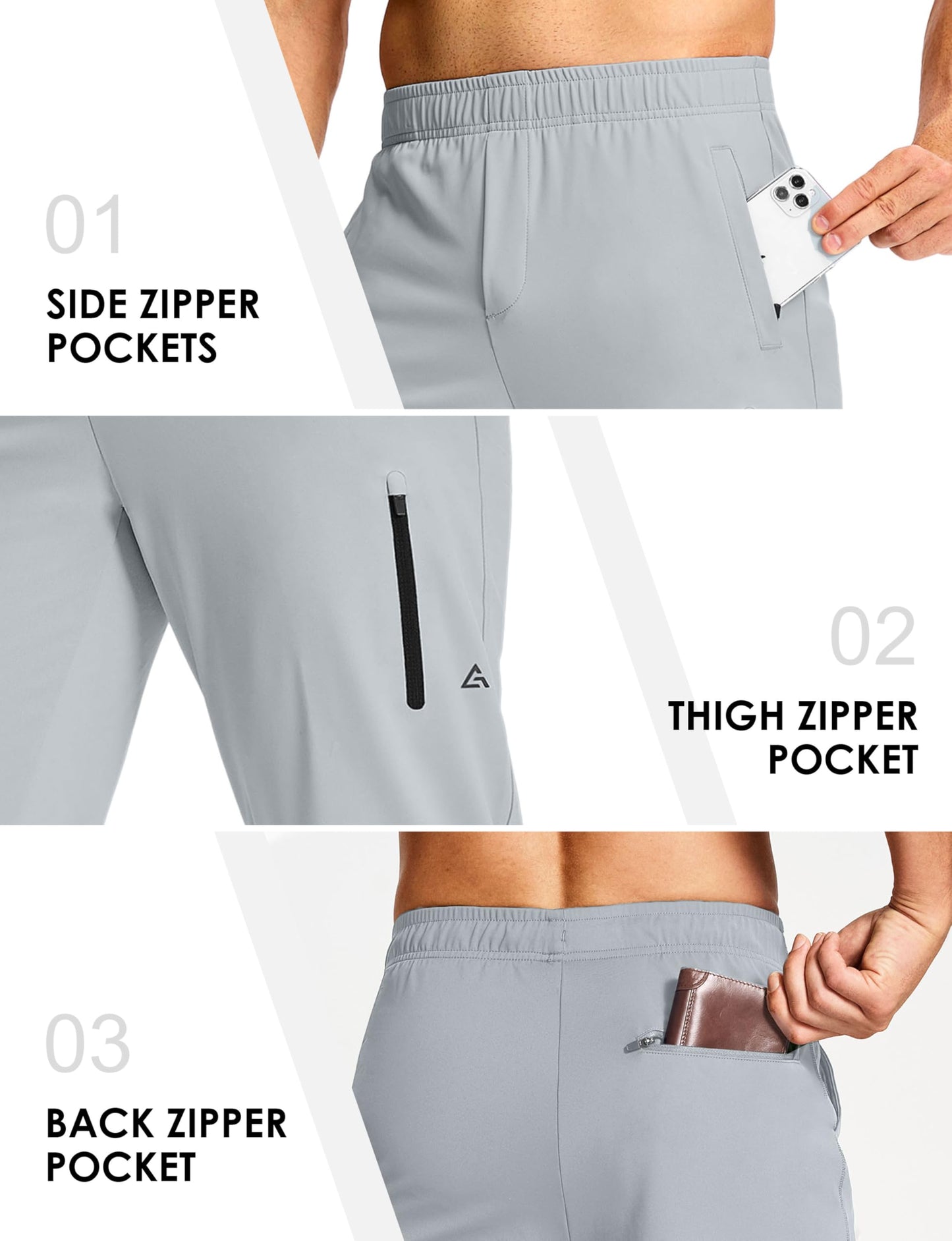 MUZEGE Men's Athletic Joggers Sweatpants Lightweight Running Light Grey Size L