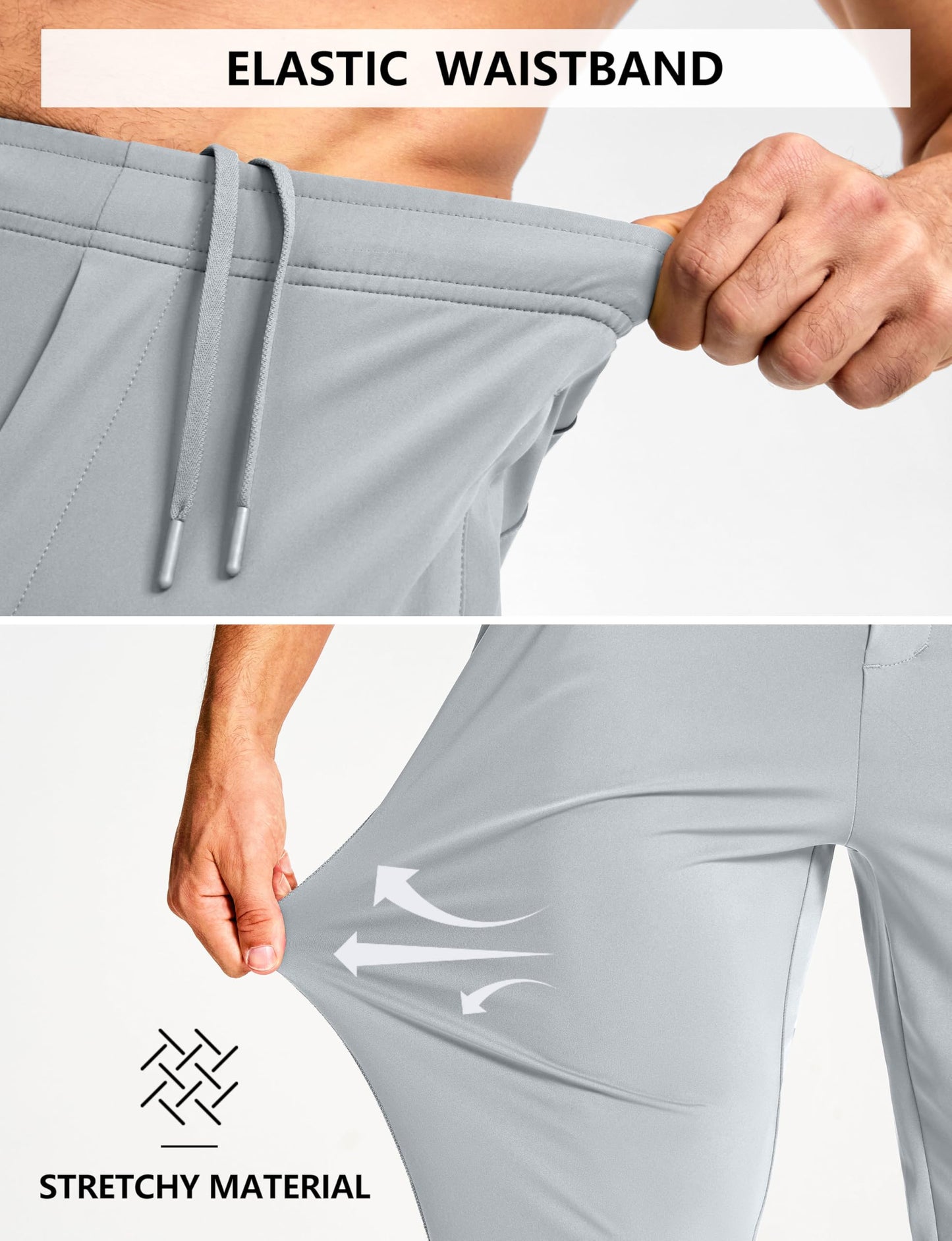 MUZEGE Men's Athletic Joggers Sweatpants Lightweight Running Light Grey Size L