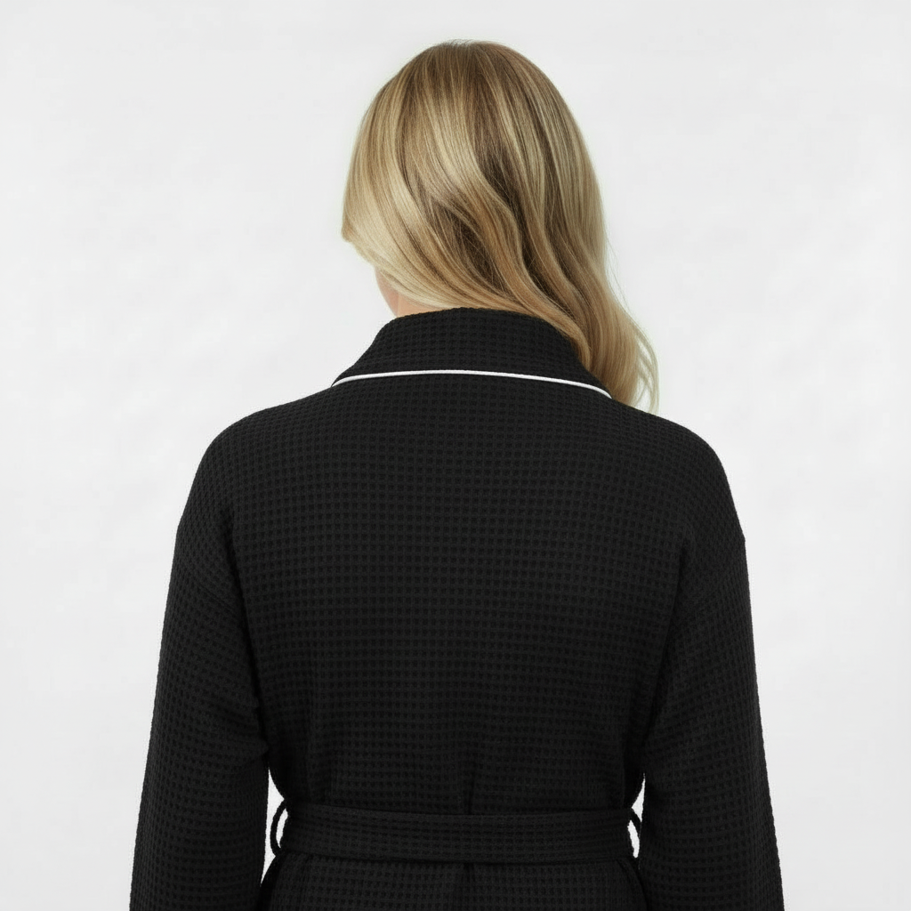 Women’s Waffle Piping Bathrobe – Lightweight Spa-Style Comfort