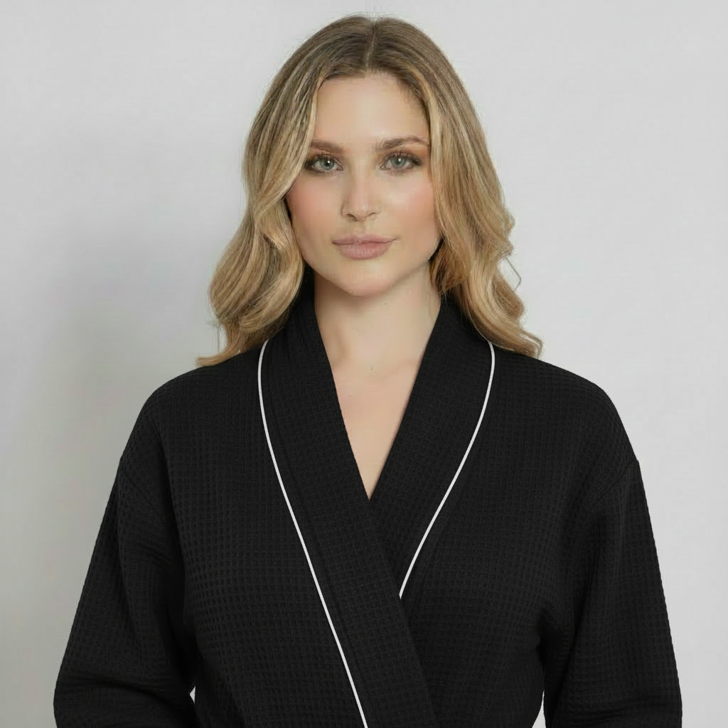 Women’s Waffle Piping Bathrobe – Lightweight Spa-Style Comfort