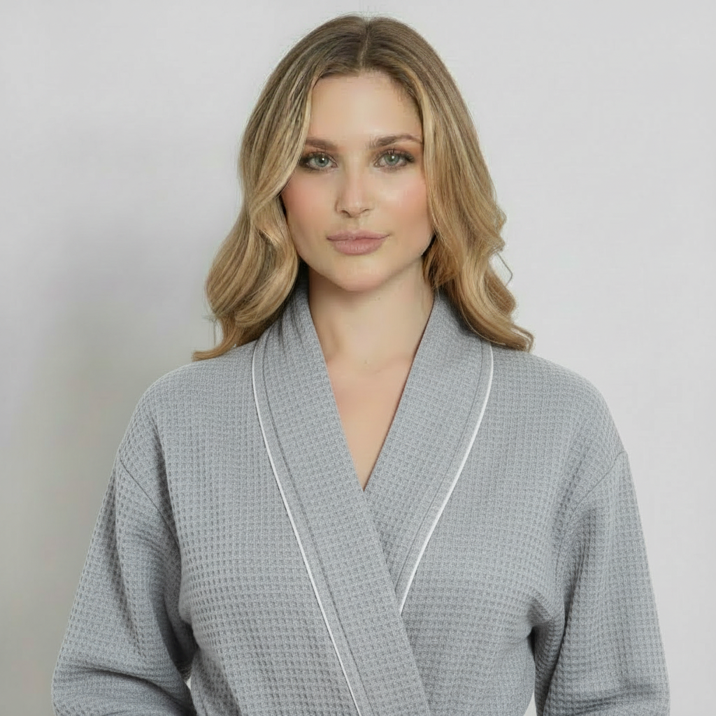 Women’s Waffle Piping Bathrobe – Lightweight Spa-Style Comfort