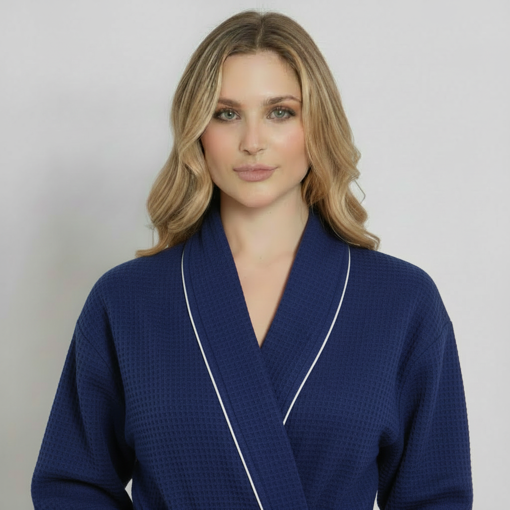 Women’s Waffle Piping Bathrobe – Lightweight Spa-Style Comfort
