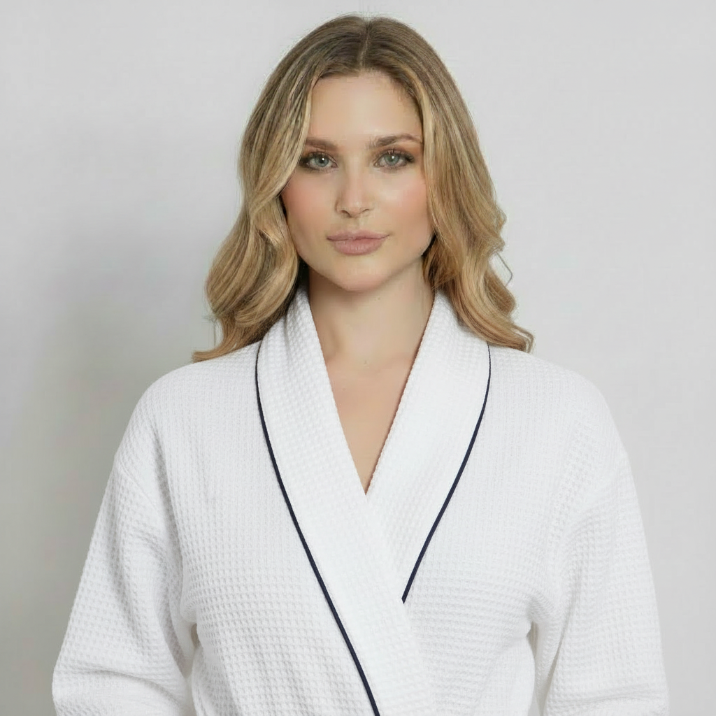 Women’s Waffle Piping Bathrobe – Lightweight Spa-Style Comfort