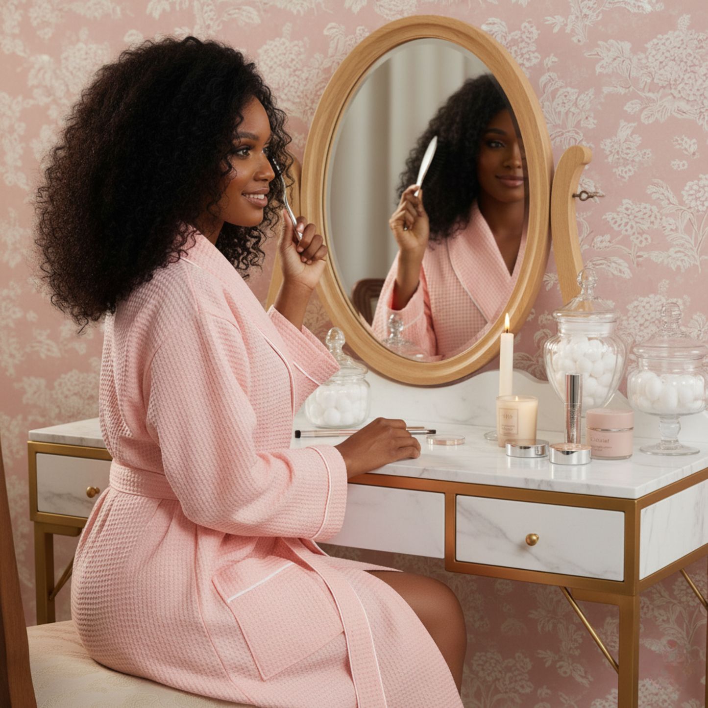 Women’s Waffle Piping Bathrobe – Lightweight Spa-Style Comfort